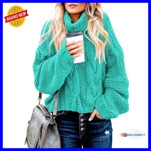Oversized Cable Knit Turtleneck Sweater Chunky Y2K Chic Winter Pullover
